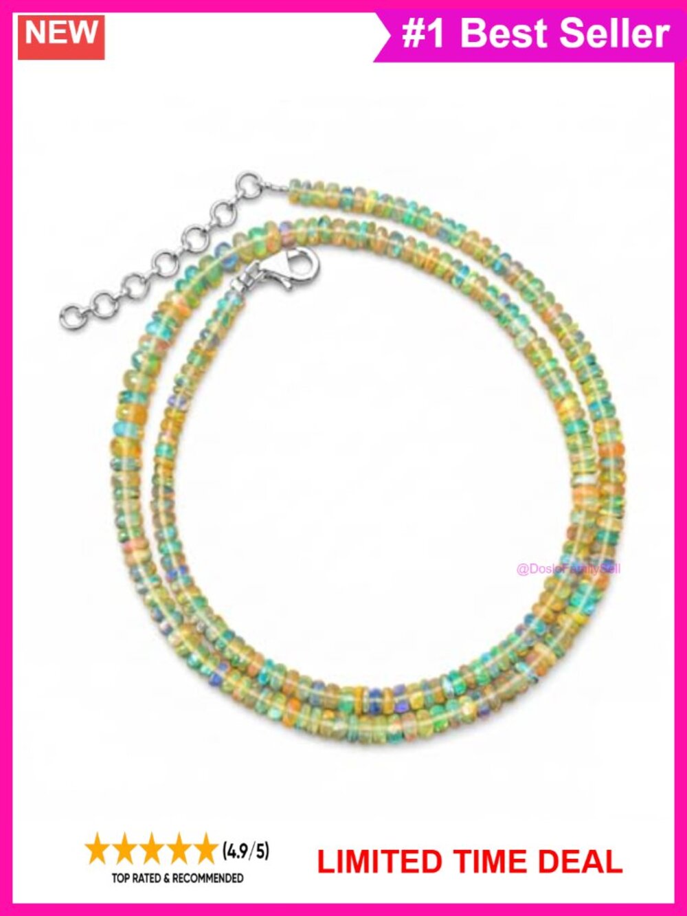 Natural Ethiopian Opal Beaded Necklace 925 Sterling Silver Extension Healing